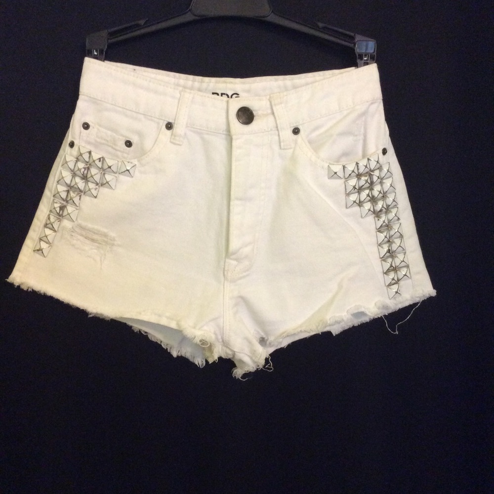 BDG Urban Outfitters White High Rise Dree Cheeky Shorts Daisy Duke Embellished